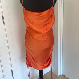 Zara Orange Drawstring Satin Slip Dress Size: M NWT